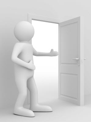Person holding open a door
