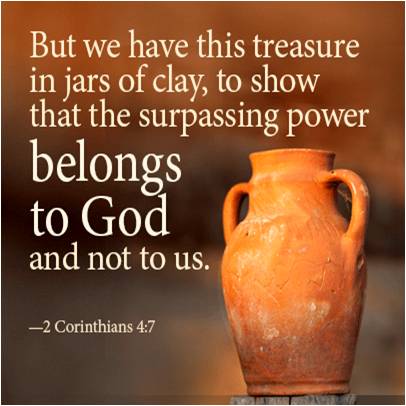Clay jar with the verse from 2 Corinthians 4:7